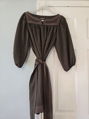 Tracy Feith Brown Dress with Pink Topstitching